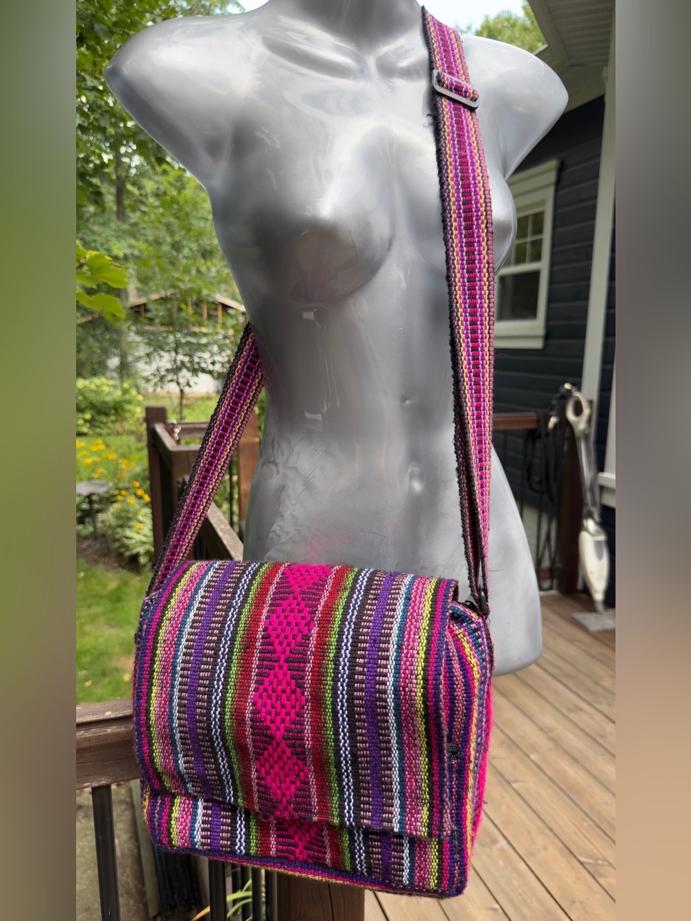 Colorful Woven Boho Crossbody Shoulder Bag Multicolor Striped Textile Purse - Picture 2 of 8